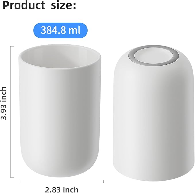 MOPMS Toothbrush Cup 13oz 380ml, Unbreakable Reusable Bathroom Tumbler 2Pcs, Non-Slip Plastic Bathroom Cup Toothbrush Holders for Bathroom, Grey