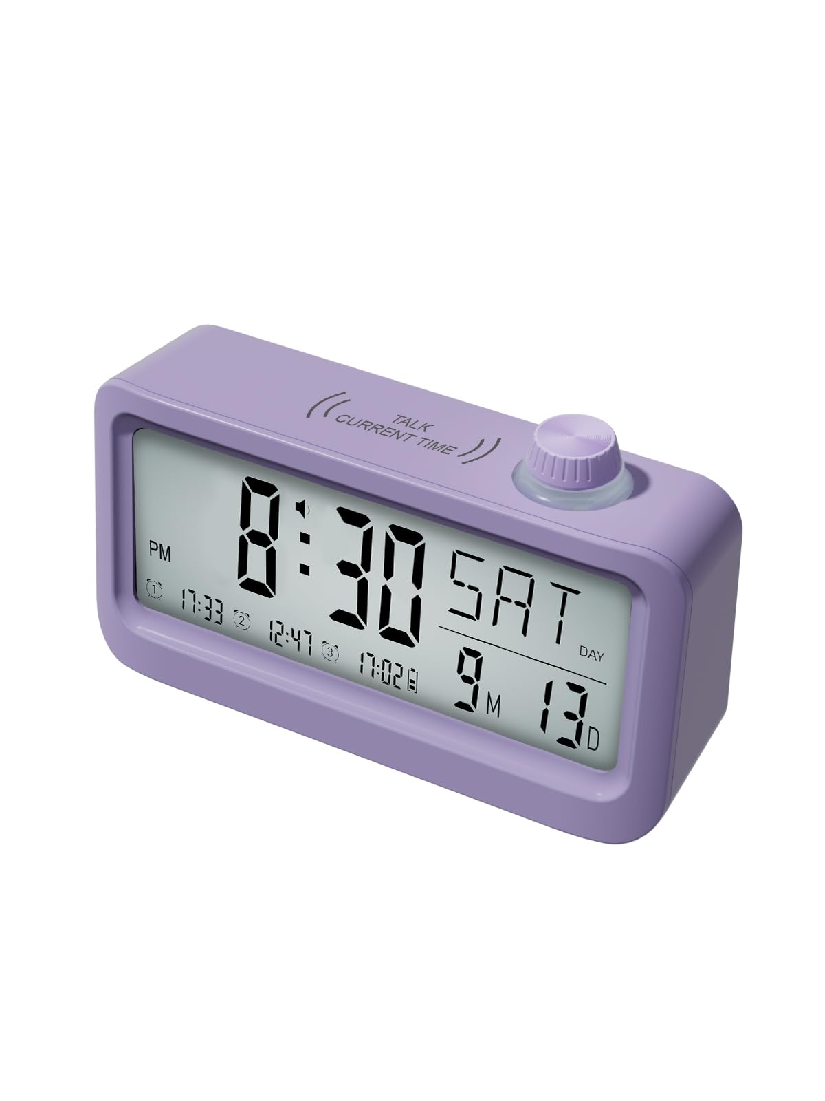 Bovintex Medication Pill Reminder, Rechargeable Talking Alarm Clock with 3 Custom Voice Recording Alarms, Touch-to-Talk, a Digital Alarm Clocks Gift for Mom/Dad/Seniors/Elderly(Pruple)