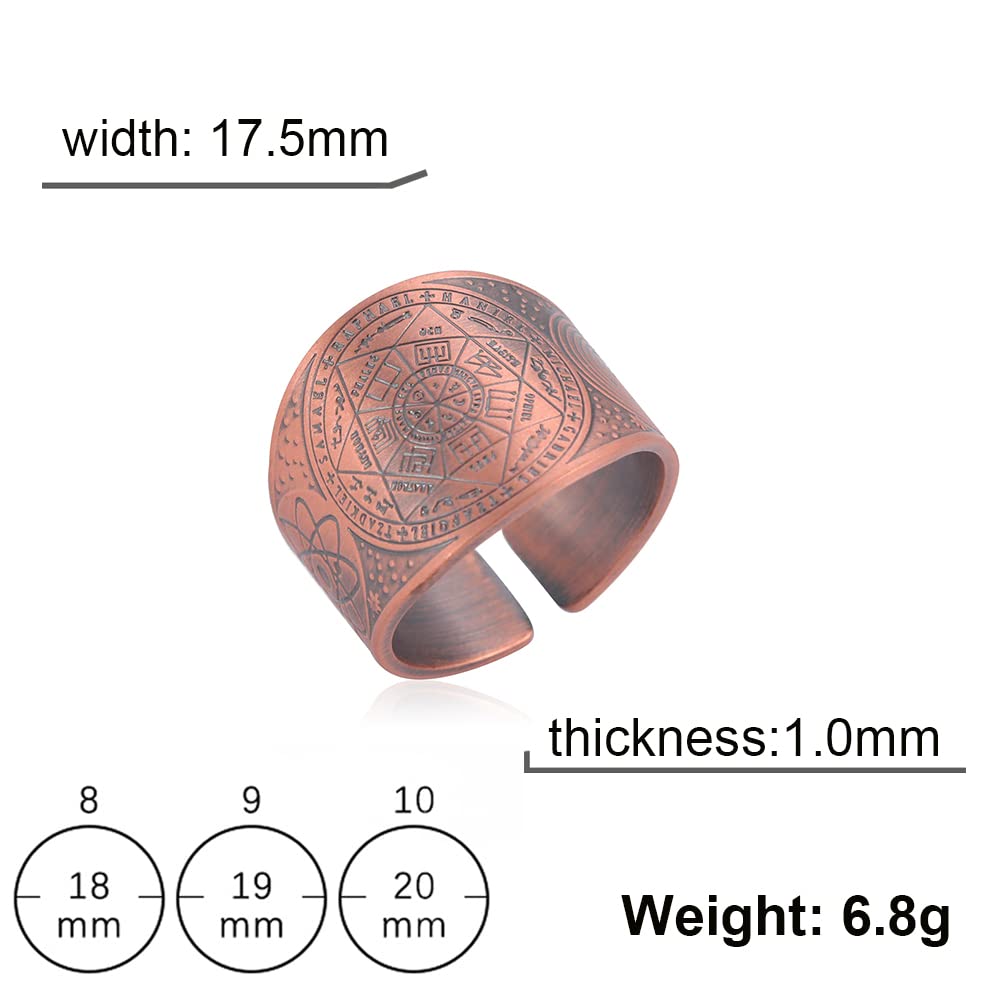 Amaxer Seven Archangels Ring for Men Copper The Seal Of Solomon Tetragrammaton Archangels Protection Ring Statement Band for Men Women (20mm-dark pink)