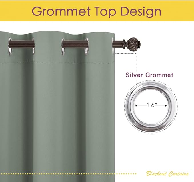 NICETOWN Modern Blackout Curtains Noise Reducing, Thermal Insulated and Privacy Room Darkening Drape Panels for Boy's Guest Room Door Window (Greyish Green, 2 Panels, W42 x L72 -Inch)