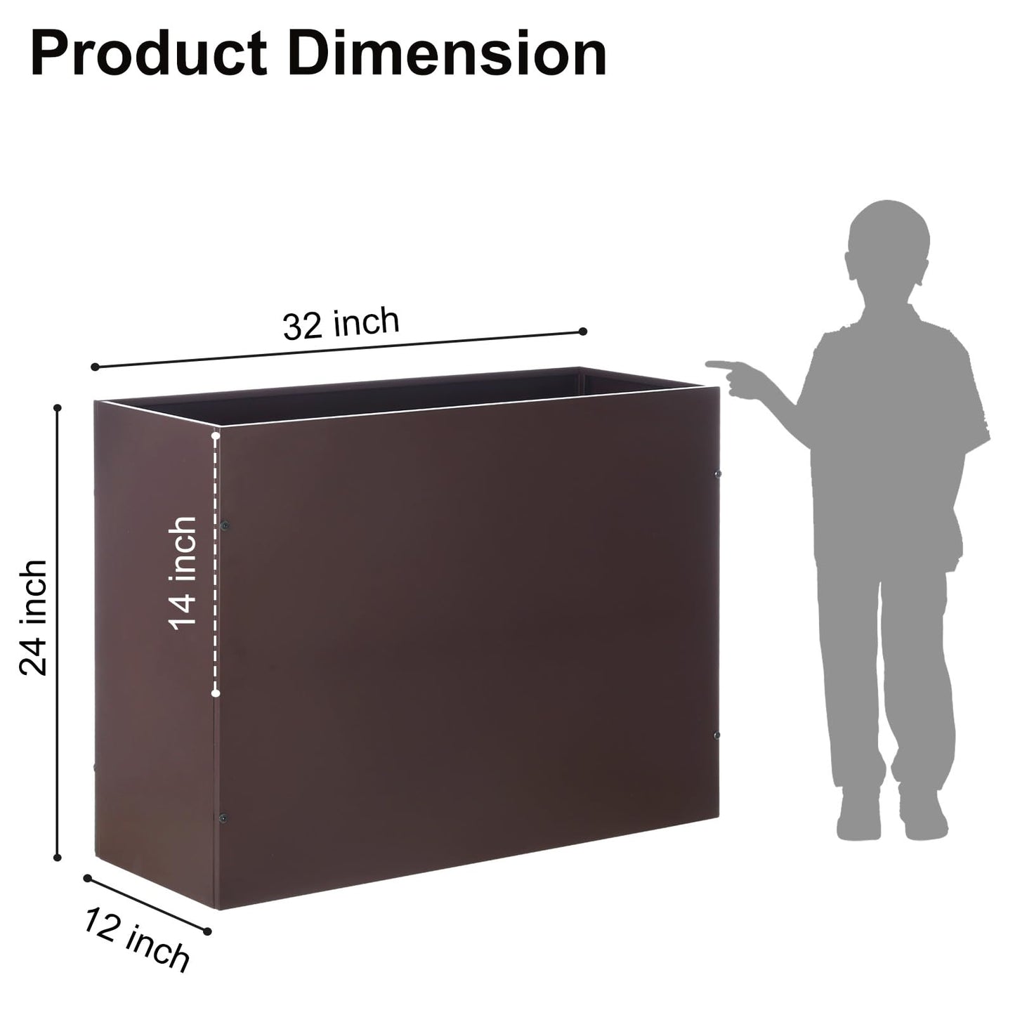 SUNNYPARK Large Metal Planter Box 32”x 12”x 24”, Rectangular Modern Brown Metal Planter Box Heavy Duty with Drainage Holes for Outdoor Garden Patio