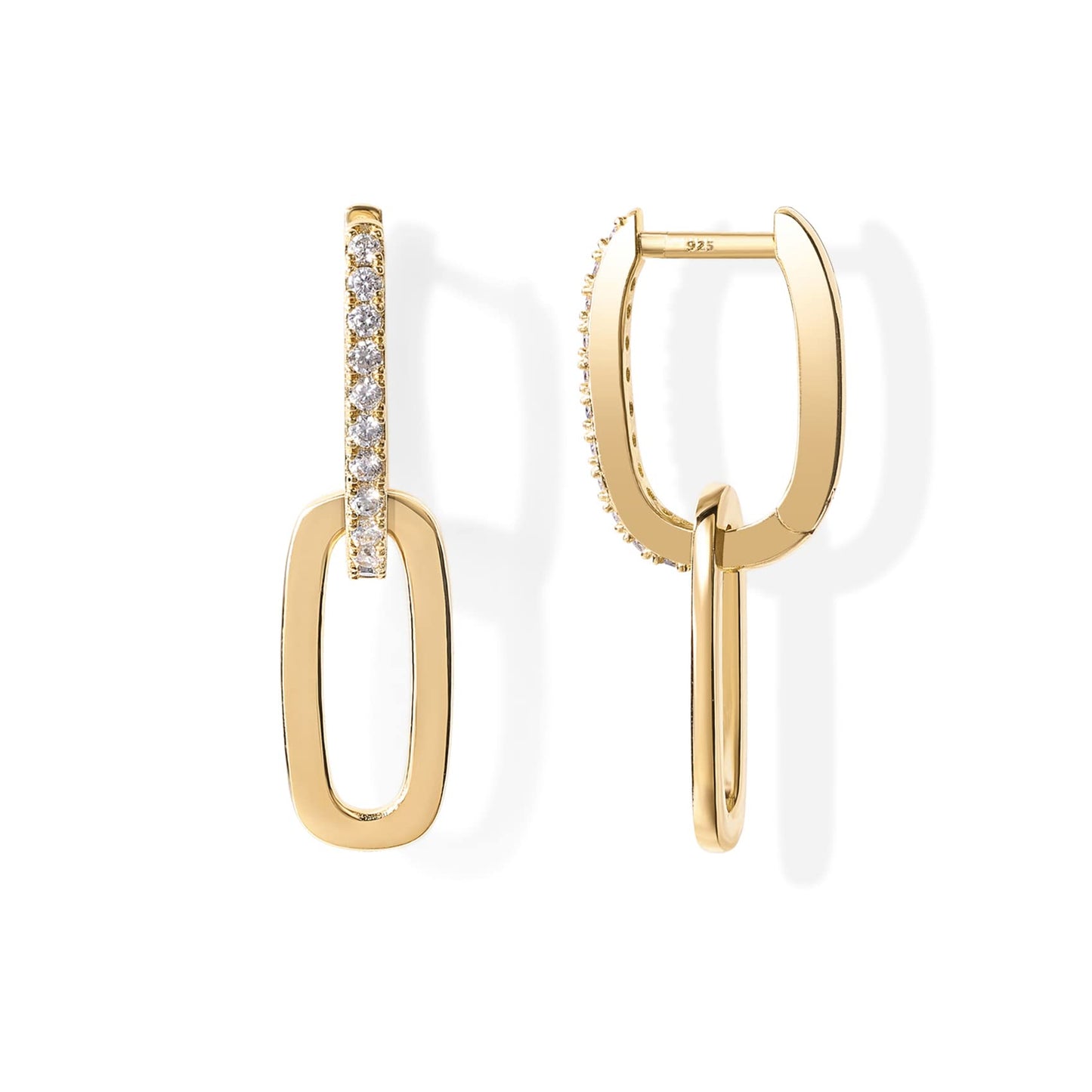 PAVOI 14K Yellow Gold Plated Convertible Link Cubic Zirconia Earrings - Link Chain Earrings & Drop Dangle