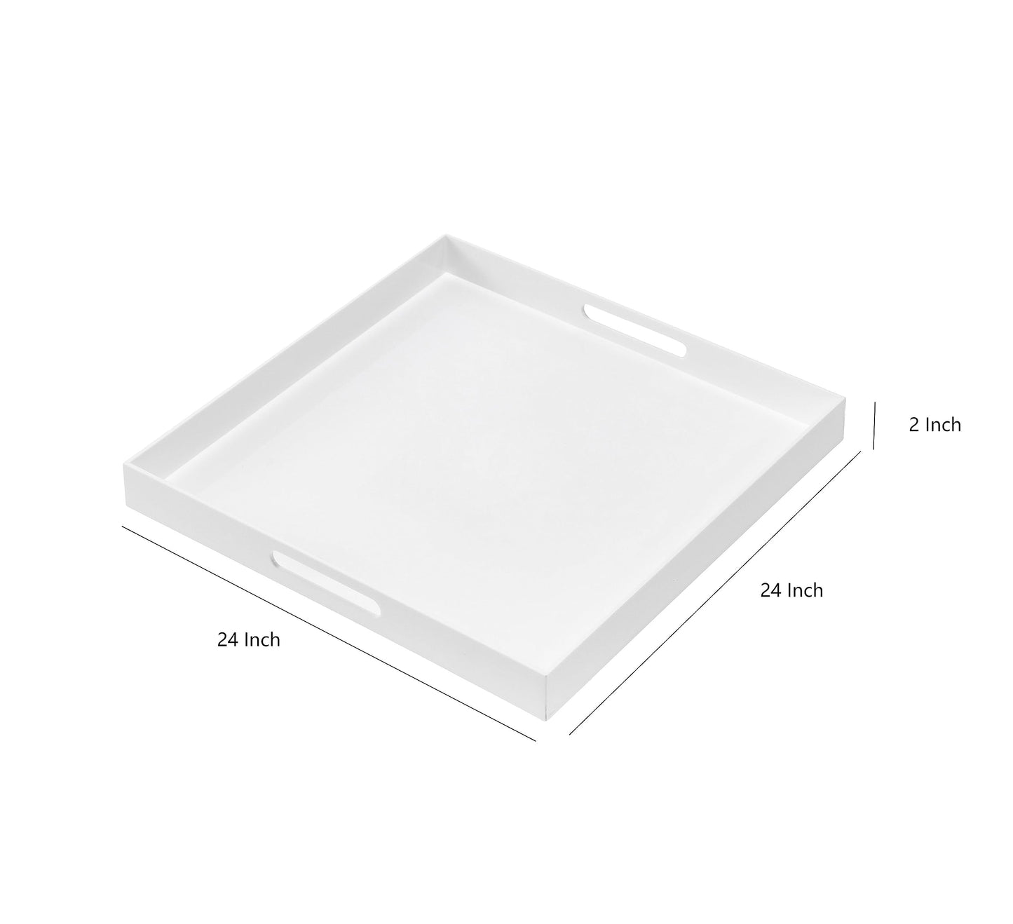 BEYLANG Glossy White Sturdy Acrylic Serving Tray with Handles-24x24Inch-Serving Coffee,Appetizer,Breakfast,Butler-Kitchen Countertop Tray-Makeup Drawer Organizer-Vanity Table,Ottoman Tray-Decorative