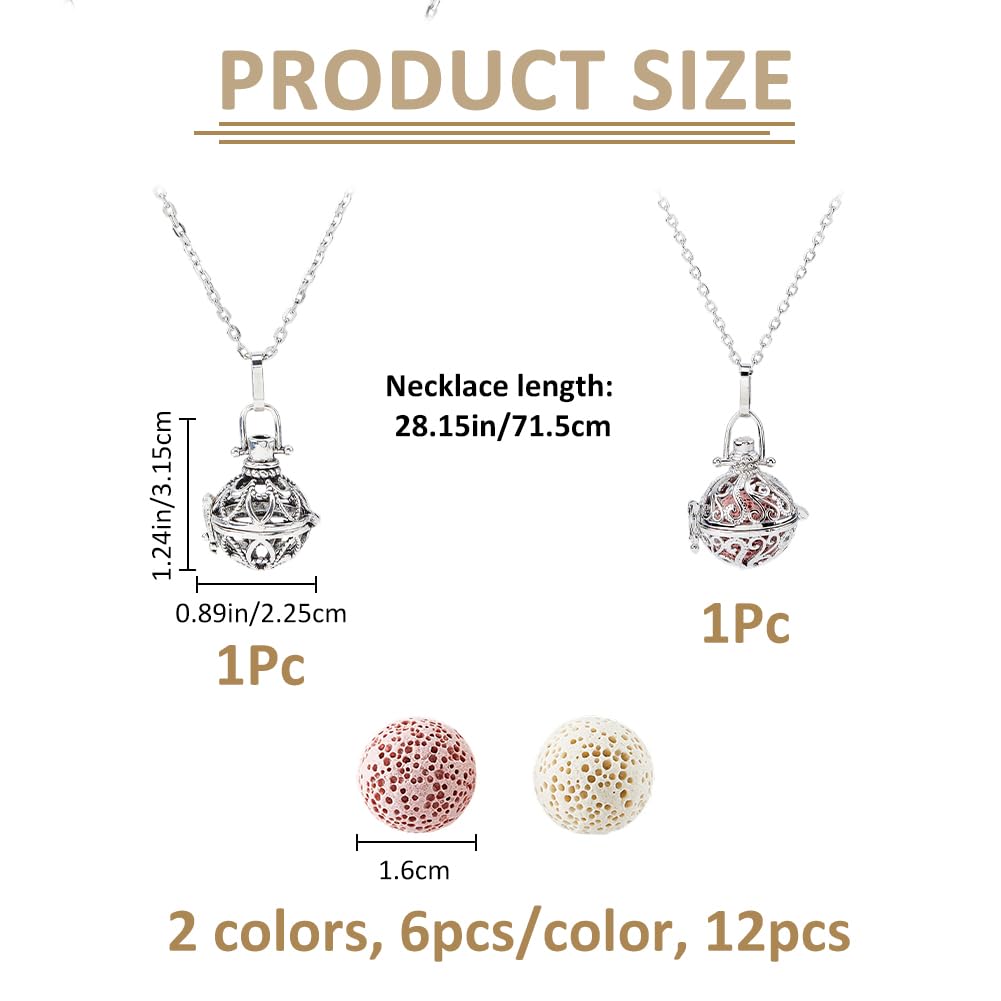 SUPERFINDINGS 2 Styles Aromatherapy Necklace Essential Oils Diffuser Locket Pendant with 12pcs Lava Rock Aromatherapy Pendant Diffuser Necklace Locket Necklaces Essential Oil Jewelry Gift