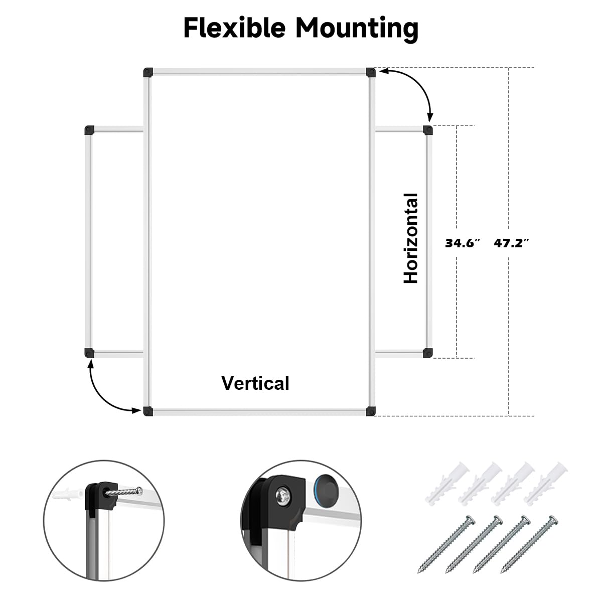 XBoard Magnetic Whiteboard 48 x 36, White Board 4 x 3, Dry Erase Board with Detachable Marker Tray