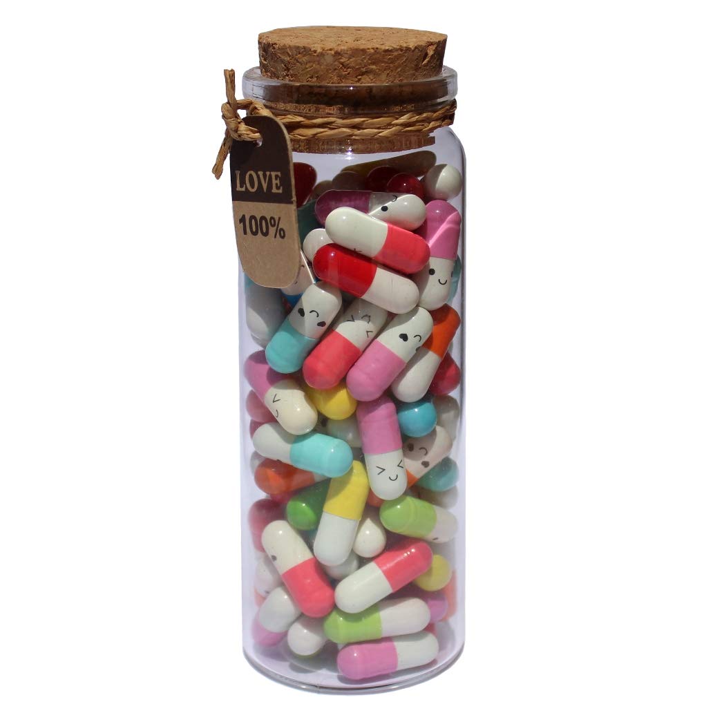 Infmetry Valentines Day Gifts For Her Him Boyfriend Girlfriend Capsule Notes Pills in a Glass Bottle Letter Messages For Couples Men Women (Mixed Color 90pcs)