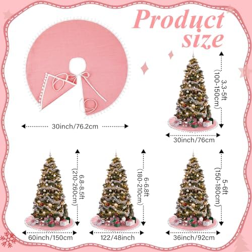 Syhood 30 Inch Christmas Tree Skirt Fall Linen Burlap Tree Skirt, Pink