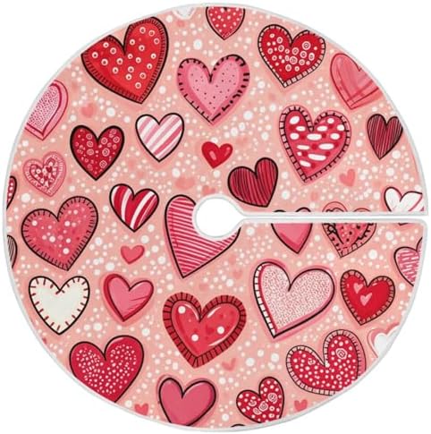 Pfrewn Valentine Tree Skirt 36" Sweet Red Patch Hearts Christmas Tree Skirts Mother's Day Xmas Mat for Holiday Festival Party Wedding Decor