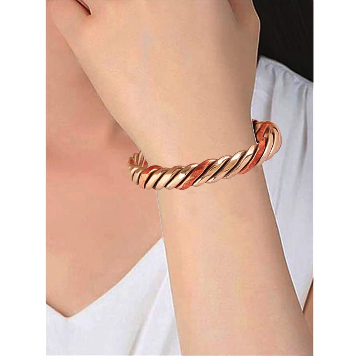 Touchstone Copper magnetic bracelet Tibetan style. Hand forged with solid and high gauge pure copper. Twisted rope look. 2 metal look.