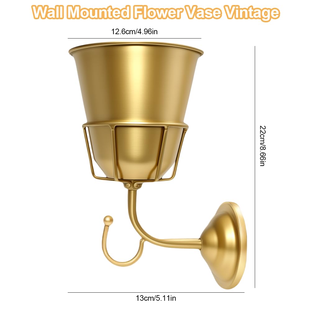 Handcrafted Opal Wall Vessel,Vintage Wall Vase for Brass Flowers,Multi-Function Hanging Organizer with Hook