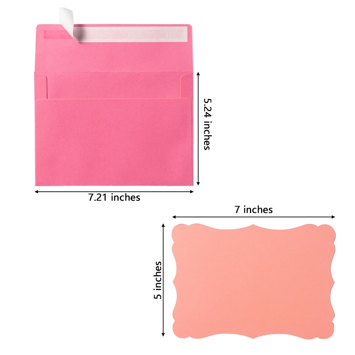 100 Pack A7 Envelopes with Blank 5 x 7 Cards Pink Self-Adhesive Business Envelopes Invitations Cards Envelopes (5 Colors Pink, A7)