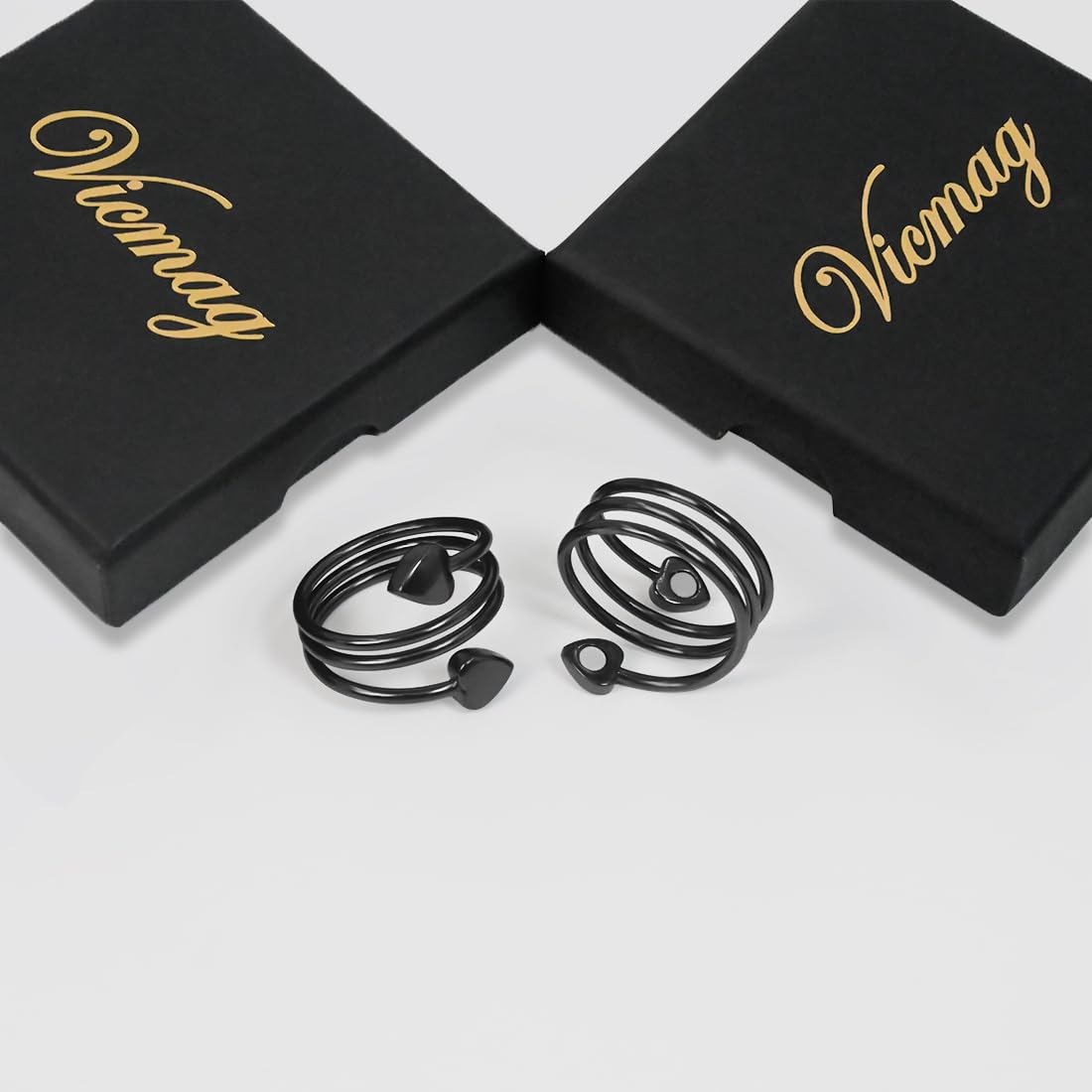 Vicmag Copper Magnetic Ring for Women Ring Ladies Fingers Thumb 99.9% Solid Pure Copper Gift 2PCS Adjustable (Black Heart)