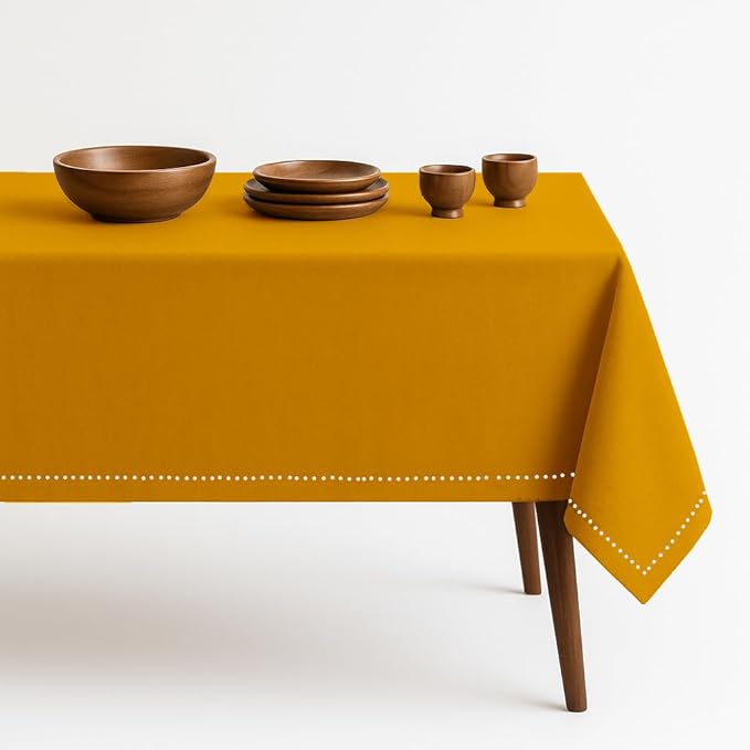Mustard Yellow Cotton Tablecloth, Table Cloth 52x70 Inch, Fits 4-6 Seats, Soft, Durable, Washable, Wrinkle Resistant, Rectangle Table Cover for Dining, Summer, Festive Meals, Decor