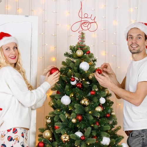 Yinkin 1 Pc Red Metal Tree Topper Joy for Mini Tabletop Christmas Trees