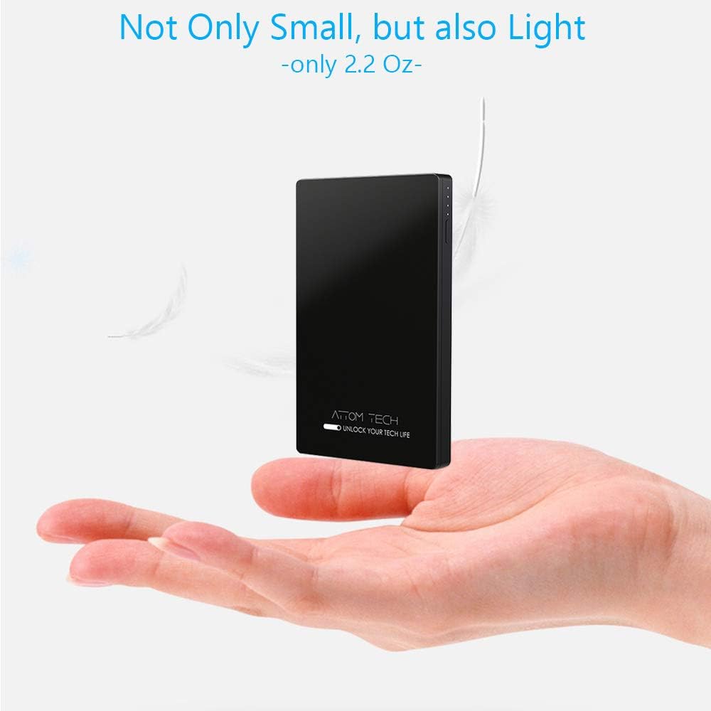 Attom Tech Dual USB Output Super Slim Power Bank Ultra Thin, 3000mAh Portable Charger Mini External Phone Battery Pack Small Dual Outlet, Emergency Phone Power Backup (Black)
