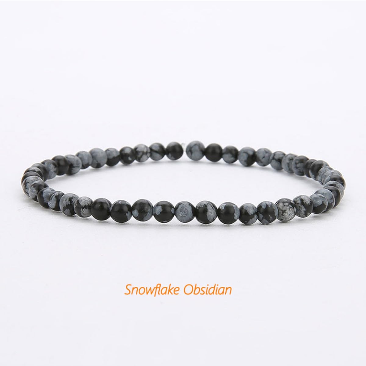 Handmade 4mm Tiny Beads Bracelet – Natural Healing Stone Beads for Yoga, Mala, and Bohemian Stacking – Stretch Bracelet for Men and Women (Snowflake Obsidian)