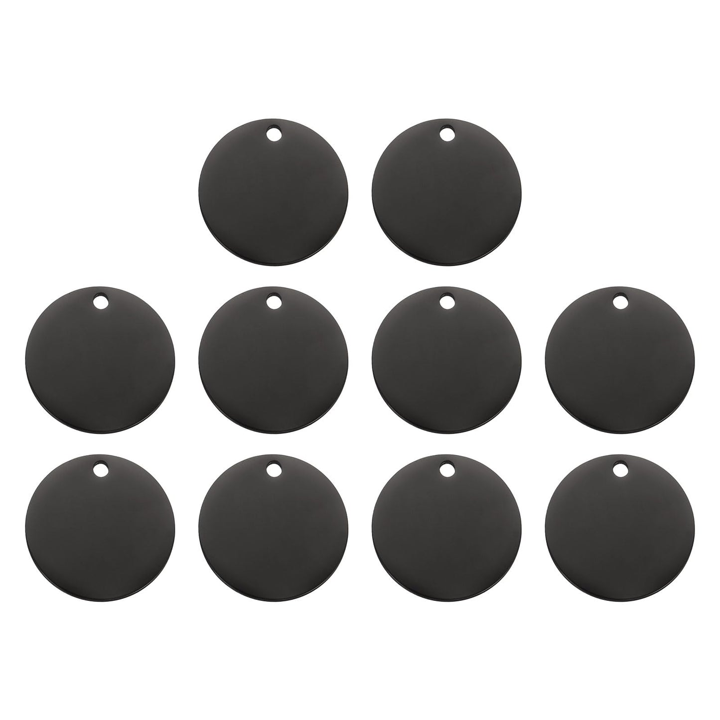 HARFINGTON 10 Pcs Round Blank Stamping Tag 37mm Stainless Steel Circle Polished Blanks Tag Pendants with Hole for Bracelet Crafts Labeling Making, Black