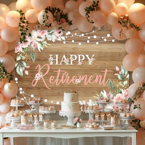 Mocsicka Rustic Retirement Backdrop Women Happy Retirement Party Decorations Pink Floral Retired Party Photo Booth Props (7x5ft) - size: 7x5ft
