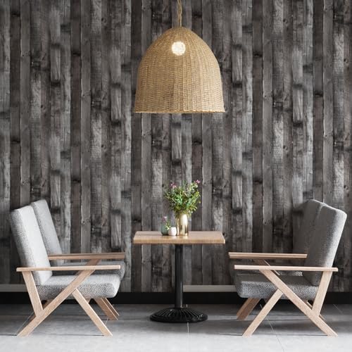 Peel and Stick Wood Wallpaper Grey/Black Vinyl 17.3"×236" Contact Paper Self Adhesive Thick Waterproof Self Adhesive for Cabinets liveroom - color: Grey/Black, size: 17.3" x 236"