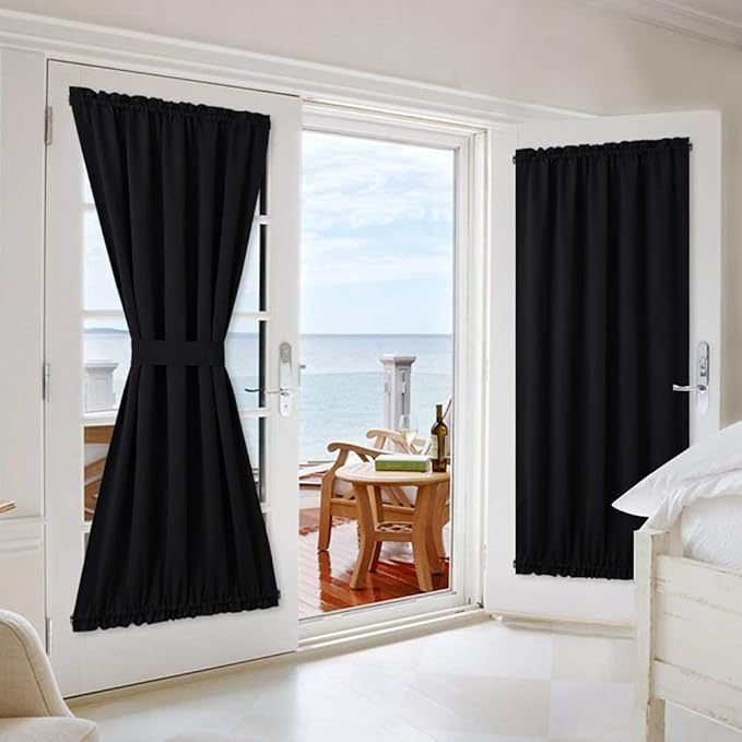 NICETOWN Privacy Door Curtain Panel - Practical Thermal Insulated Thick Blackout Drapery and Drape for French Door/Patio/Sidelight (54W by 72L Inches, Black, 1 Panel)
