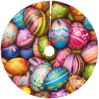 Christmas Tree Skirt, Colorful Easter Eggs Easter Spring Holiday Xmas Large Tree Mat, Party Decorations 48" inches