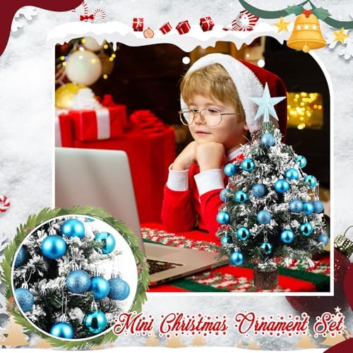 RoundFunny 25 Pcs Mini Christmas Balls Ornaments Set 1.57 Inch Christmas Day Ball Topper Star Tree Hanging Ornaments for Party(Lake Blue)