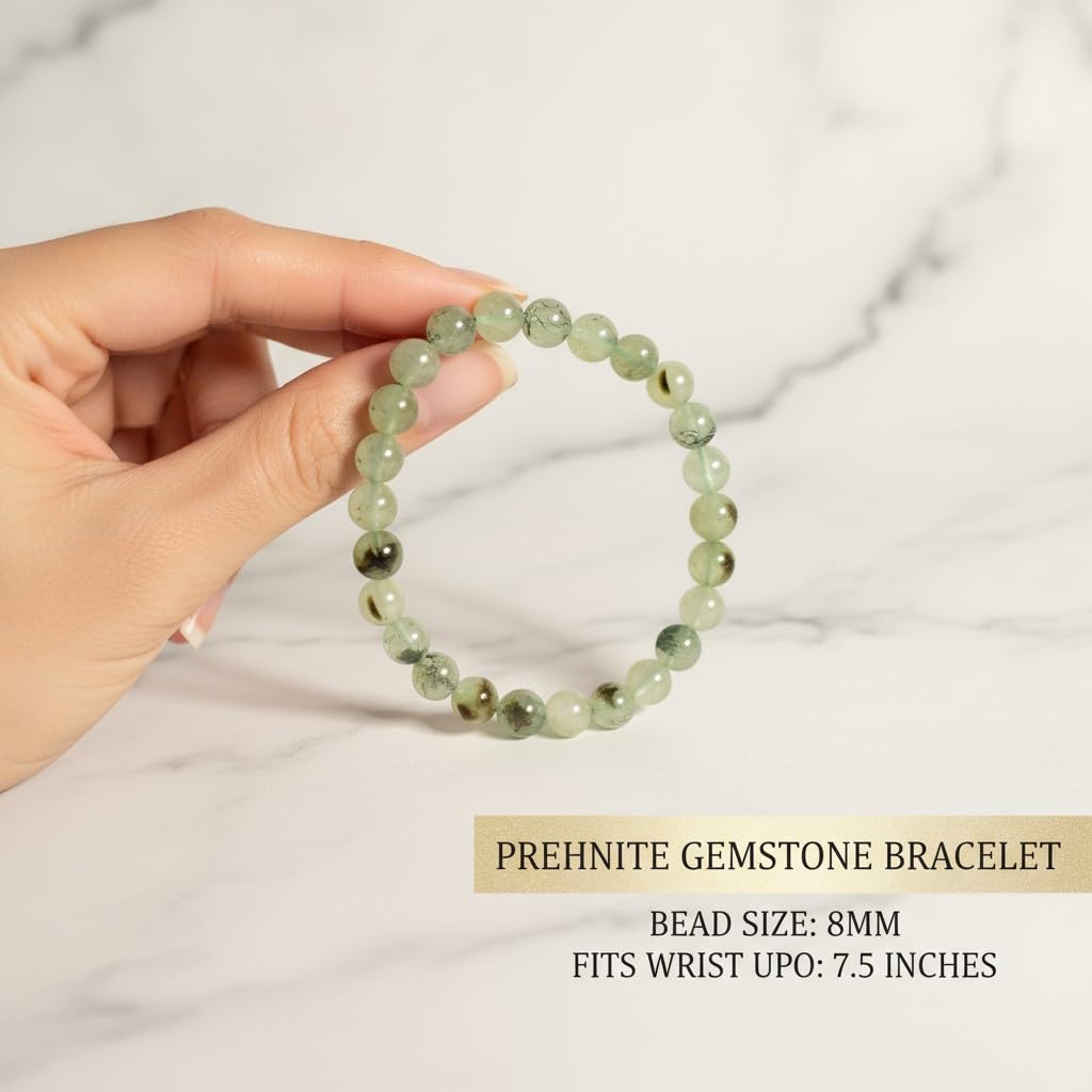 The Vida Handmade AAA+ Quality Crystal Stretch Elastic Bracelet - Nature Gemstone - Jewelry Gift - Holiday Gift - For Women & Men (Prehnite)