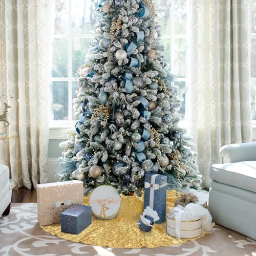 Poise3EHome Gold Christmas Tree Skirt, 36 Inch Sequin Tree Skirt