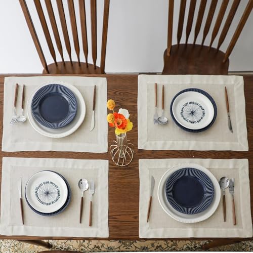 Simple&Opulence Linen Placemats Set of 4 – Hemstitched Dinner Cloth Placemats for Wedding,Party,Mothers Day,Easter – Machine Washable and Reusable 14"×19" Linen - color: Linen, size: placemat(14"×19”)