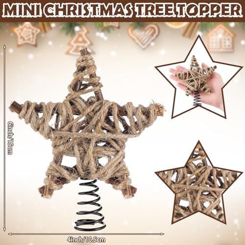Gejoy Mini Christmas Rustic Tree Topper Retro Woven Star Tree Topper 6 Inch Miniature Star for Christmas Ornaments Farmhouse Home Decor Winter Holiday