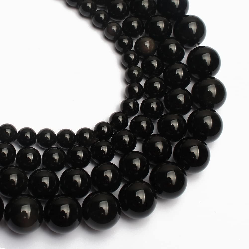 About 45pcs 8mm Natural Stone Beads Black Obsidian Beads Crystal Gemstone for Jewelry Making, DIY Bracelet Necklace