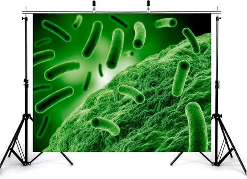 4x4ft Green Bacteria Cells Backdrop Microbial Science Photography Background for Biology Lab Health Seminar Decorations Tapestry Banner Photo Booth Props - size: 4x4ft
