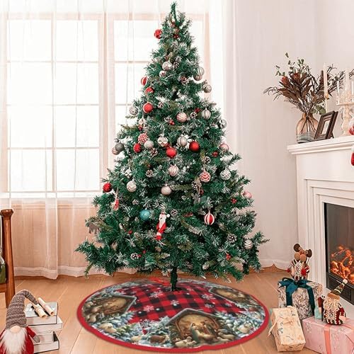 Nativity Christmas Tree Skirt 36 Inch Xmas Tree Mat Party Decor Supplies for Holiday Home Decorations