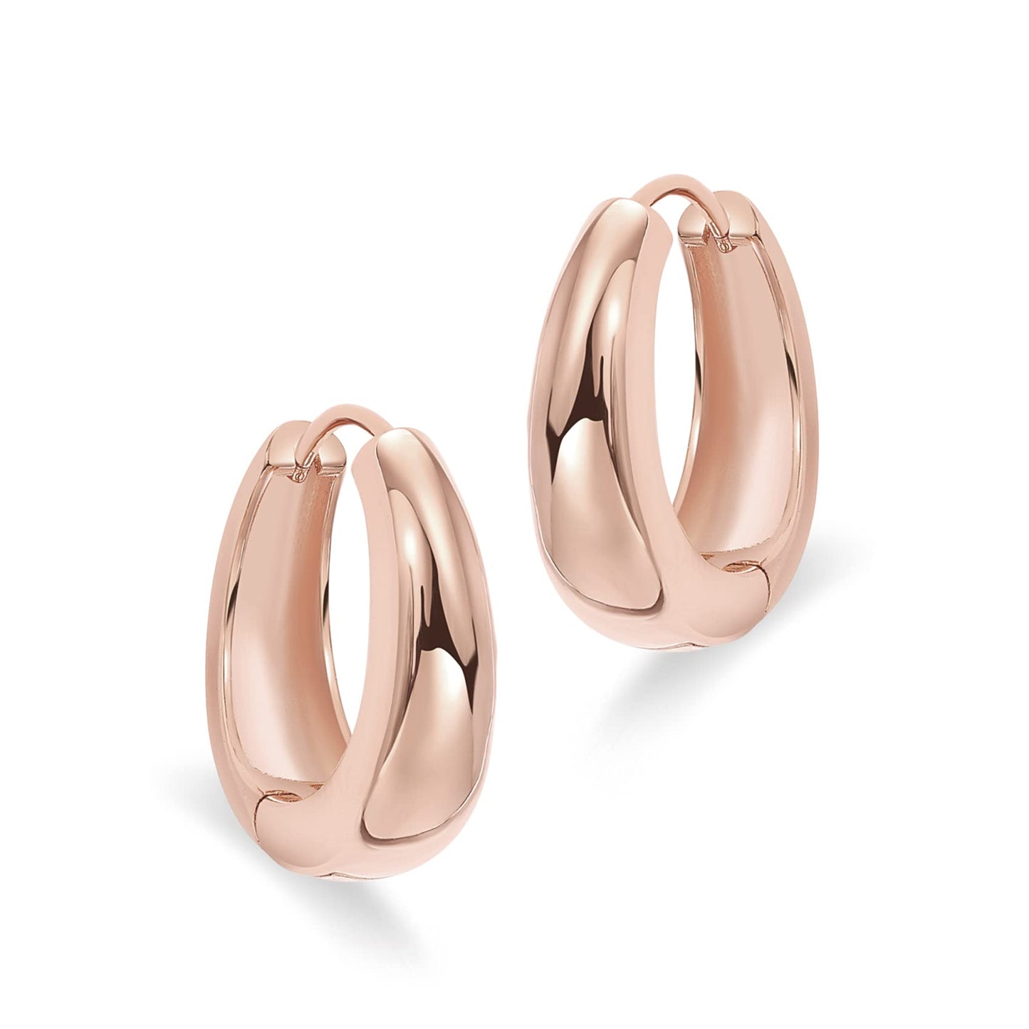 PAVOI 14K Gold Plated 925 Sterling Silver Small Chunky Hoops Earrings - Thick Lightweight Hoop for Women (Rose Gold)