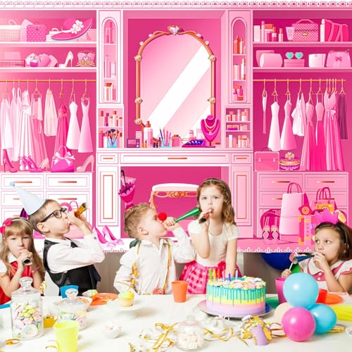 HANYING Pink Princess Cloakroom Backdrop,10x7ft Cartoon Girly Vanity Table Makeup Photography Background,Girls Birthday Baby Shower Photo Backdrop,Portrait Studio Props,HY0137YL - size: 10x7ft
