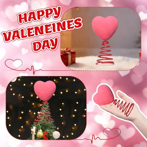 5 Inch Mini Valentine Day Hearts Tree Topper Flocked Tree Topper for Mini Trees Heart Decorations for Valentine's Day Party Holiday Ornament Home Decoration (Red)
