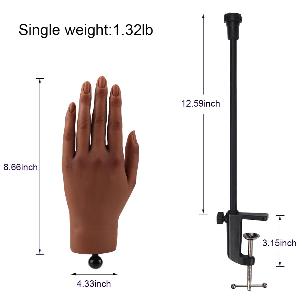 Nail Pratice Training Hand for Acrylic Nails with Stand Bracket,Soft Silicone Maniquin Hand, Flexible Bendable Nail Practice Fake Hand for Nails Art Practice Tool
