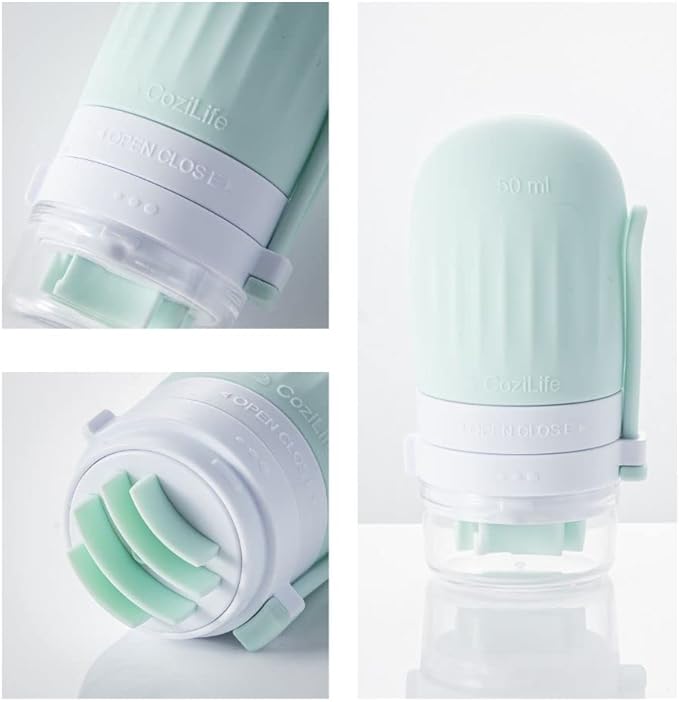 3-in-1 Facial Body Brush Bottle, Exfoliating and Facial-Lifting Scrub Bottle and Acupoint Massage Roller Bottle, 50ml/100ml, Leak Proof Travel Toiletries and Liquid Container (50 ml)