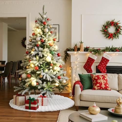 Lanpn Christmas Tree Skirt 24 inch, Faux Fur Xmas Tree Skirt Plush Winter Christmas Tree Mat for Small Mini Pencil Slim Artificial Trees Winter Home Party Indoor Xmas Decor (White, 60cm)