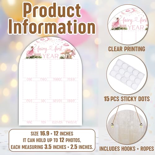My Fairy First Year Photo Board, Fairy First Birthday Decoration Photo Frame, 12 Monthly Baby Milestone Wooden Sign, Pink Nursery Decor for Girl Boy, Gender Neutral Baby Keepsake Gifts-A13