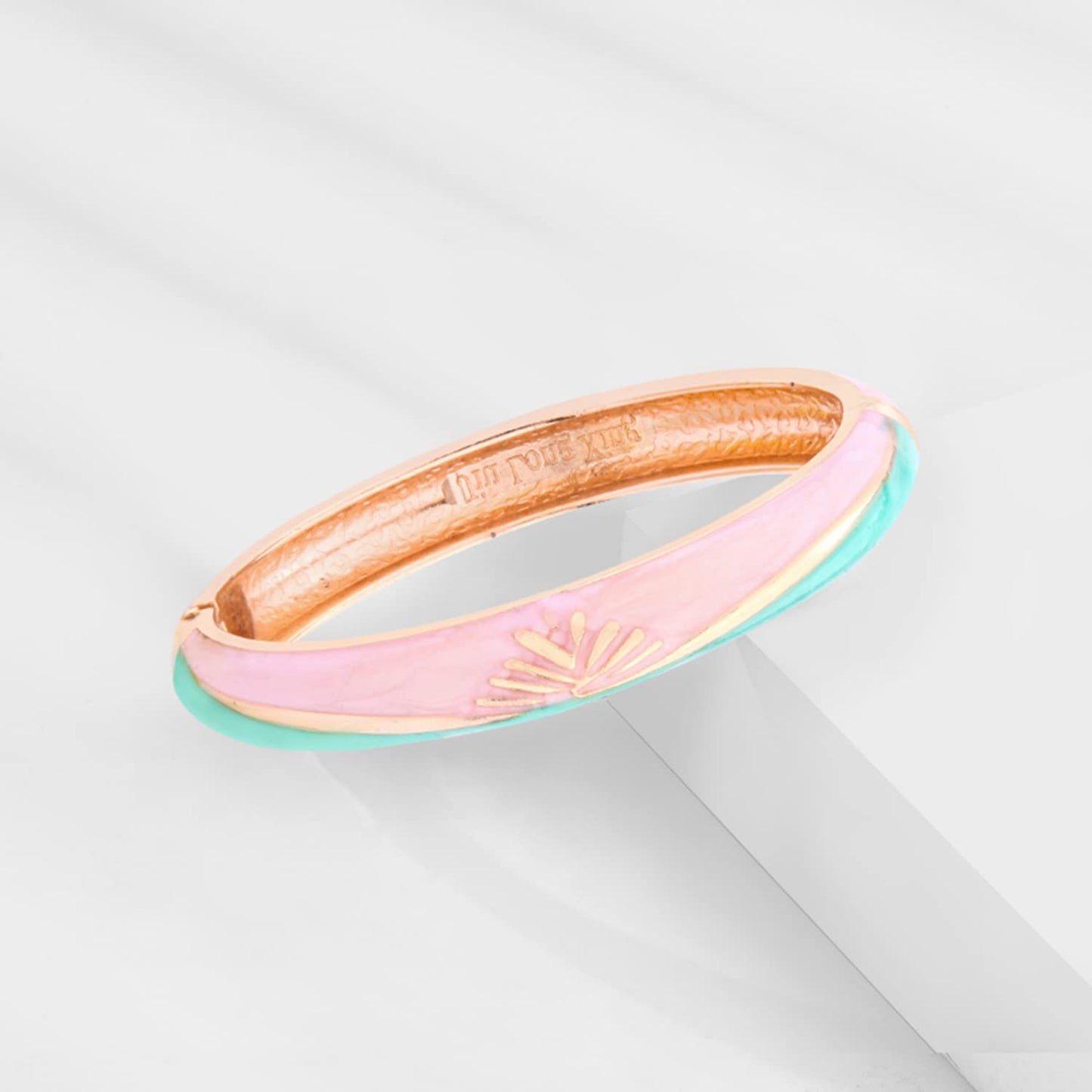 UJOY Cloisonne Crystal Bracelets Colorful Cloisonne Design Gold Plated Hinge Enamel Bangle Jewelry for Women 88C01 Pink Green