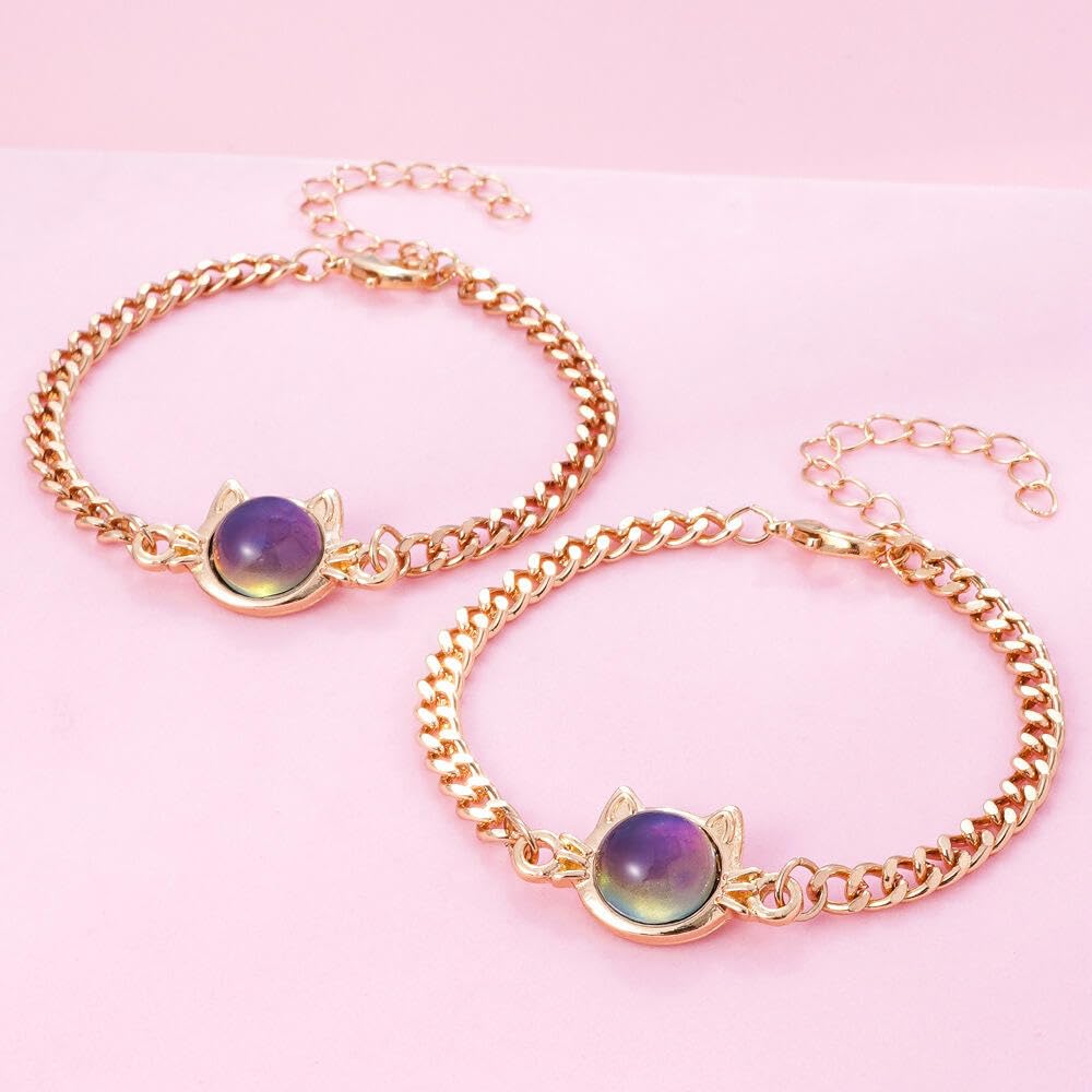 Dinosaur Frog Turtle Dragon Color Changing Mood Bracelet Set for Women Emotion Feeling Temperature Sensing Wrap Bracelet with Card Friendship Jewelry-Cat