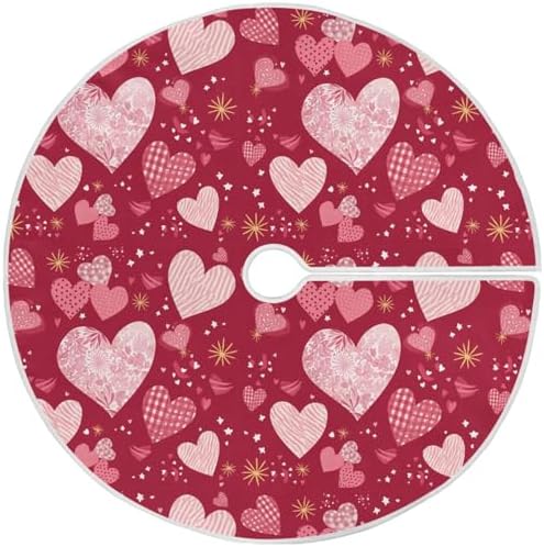 ValentineTree Skirt 48" Foral Romantic Hearts Love Christmas Tree Skirts Large Mother's Xmas Mat for HoliFestival Party Wedding Decor