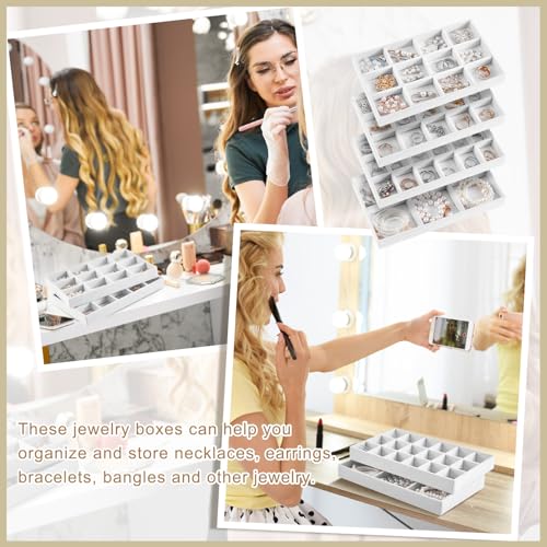 Junkin 12 Pcs Jewelry Tray Velvet Stackable Jewelry Organizer Trays Divided Earring Accessories Storage Containers Box (Rose Red) - color: White