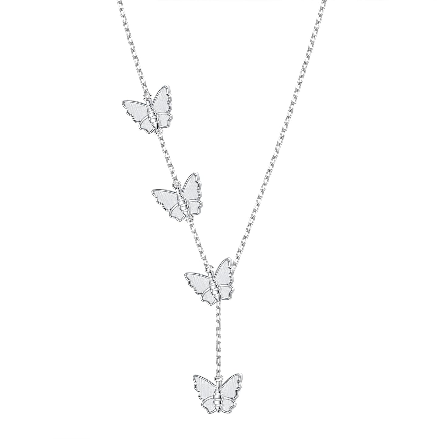 DAOCHONG Butterfly Y Shaped Lariat Necklace Sterling Silver Lariat Long Chain Drop Adjustable Necklace Layered Necklace 30"