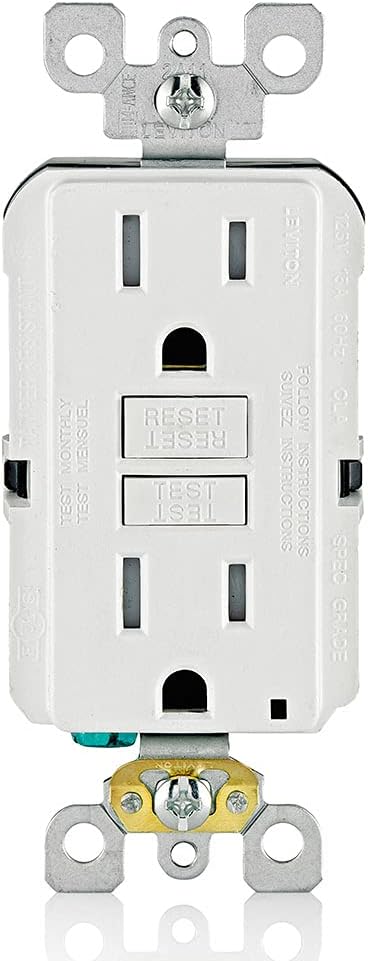 Leviton GFCI Outlet, 15 Amp, Self Test, Tamper-Resistant with LED Indicator Light, Protection from Electric Shock and Electrocution, GFTR1-W, White