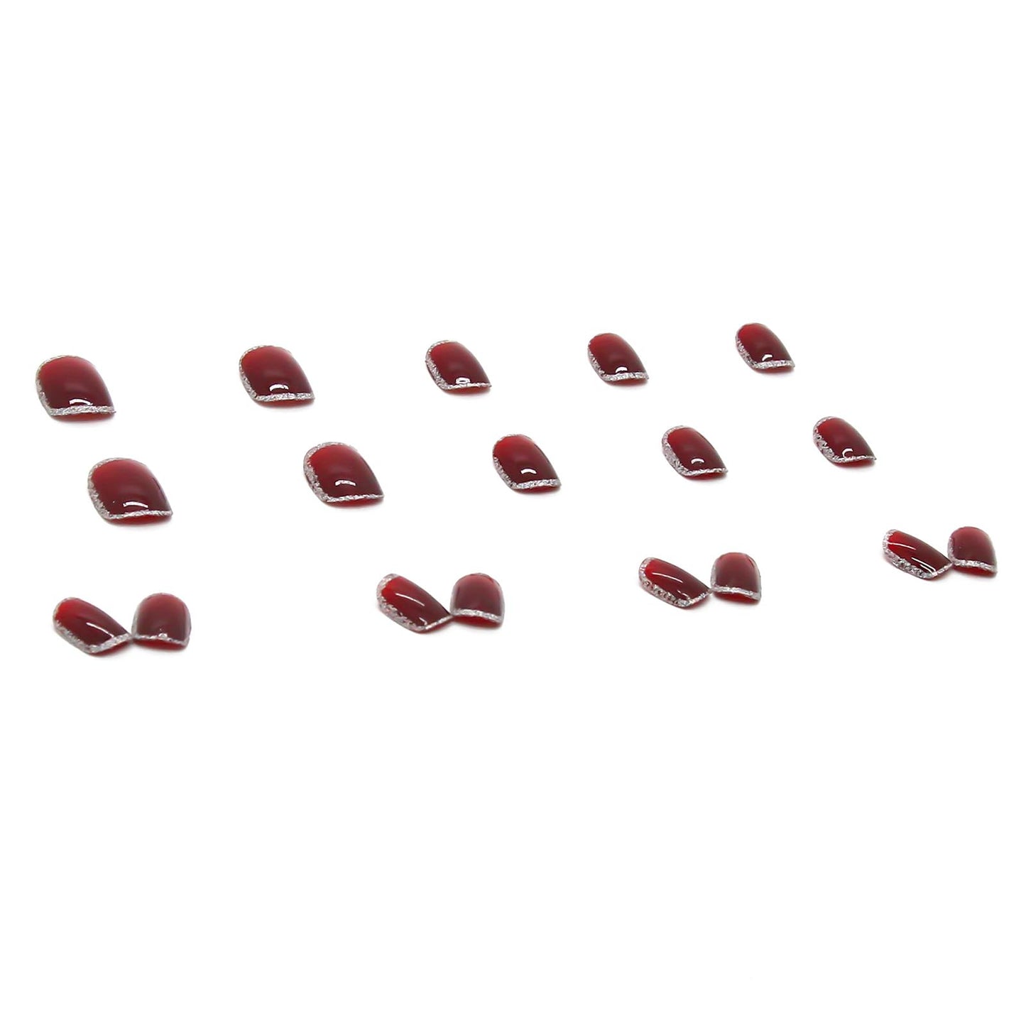 Wine Red Press On Nails Short Squoval Fake Nails Glitter Square Acrylic Nails Press Ons Glossy Glue on Nails Stick On Nails for Women Girls Manicure Gel Nail Kit 24pcs