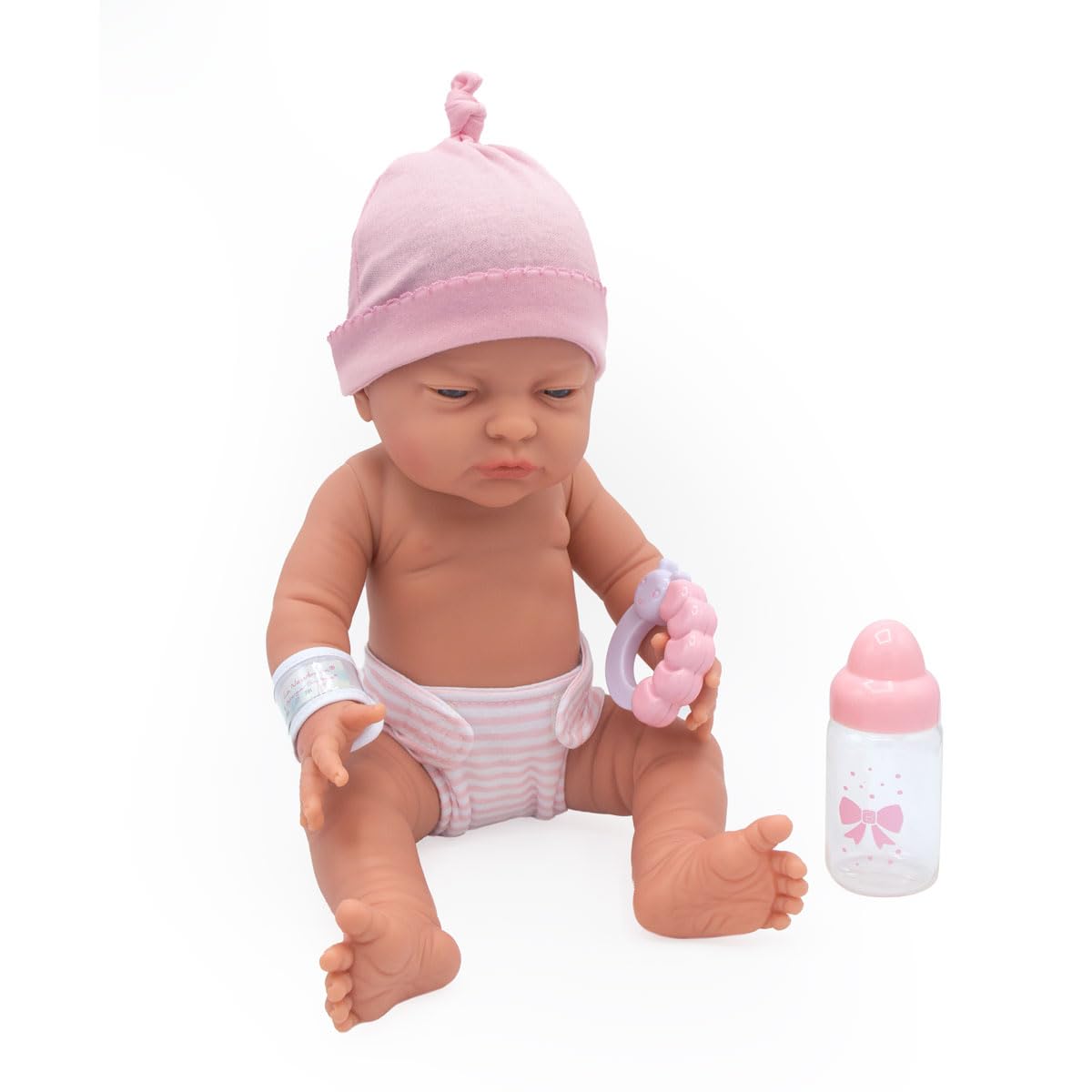 JC Toys 17" Realistic Newborn Baby Doll – Made in Spain, Soft Vinyl Body with Accessories, Dressed in Pink