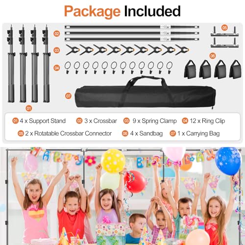 FUDESY 10x30ft Backdrop Stand Heavy Duty Adjustable Photography Background Support System with Angle Rotatable Connector, Spring Clamps, Sandbags, Ring Clips, Carry Bag for Photo Video Studio, Wedding - size: 10x30ft