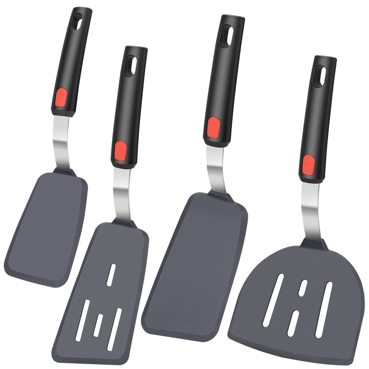 KLAQQED 4Pcs Spatula Silicone Heat Resistant Flexible Rubber Silicone Spatulas for Nonstick Cookware, Burger Pancake Spatula Turner Large Spatulas Set for Cooking Kitchen Utensils Set Black
